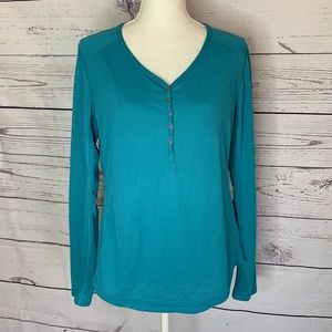 Women’s Mountain Hard Wear V Neck  teal shirt  L